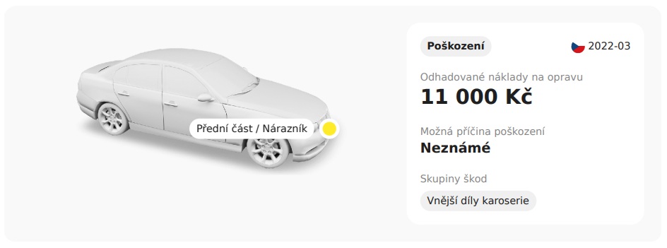 Ukázka kontroly poškození v reportu carVertical